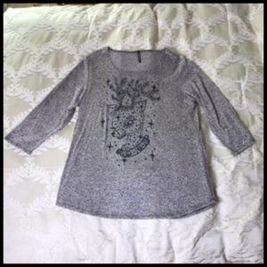 Christmas Rudolph Beaded Stretch Light Knit Top XL